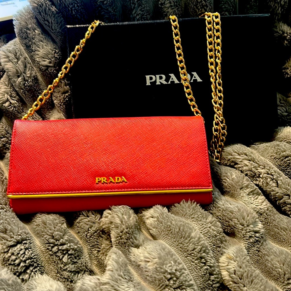 Authentic Prada Pink Wallet with Gold Accents NO CALL OUTS VERY CLEAN!